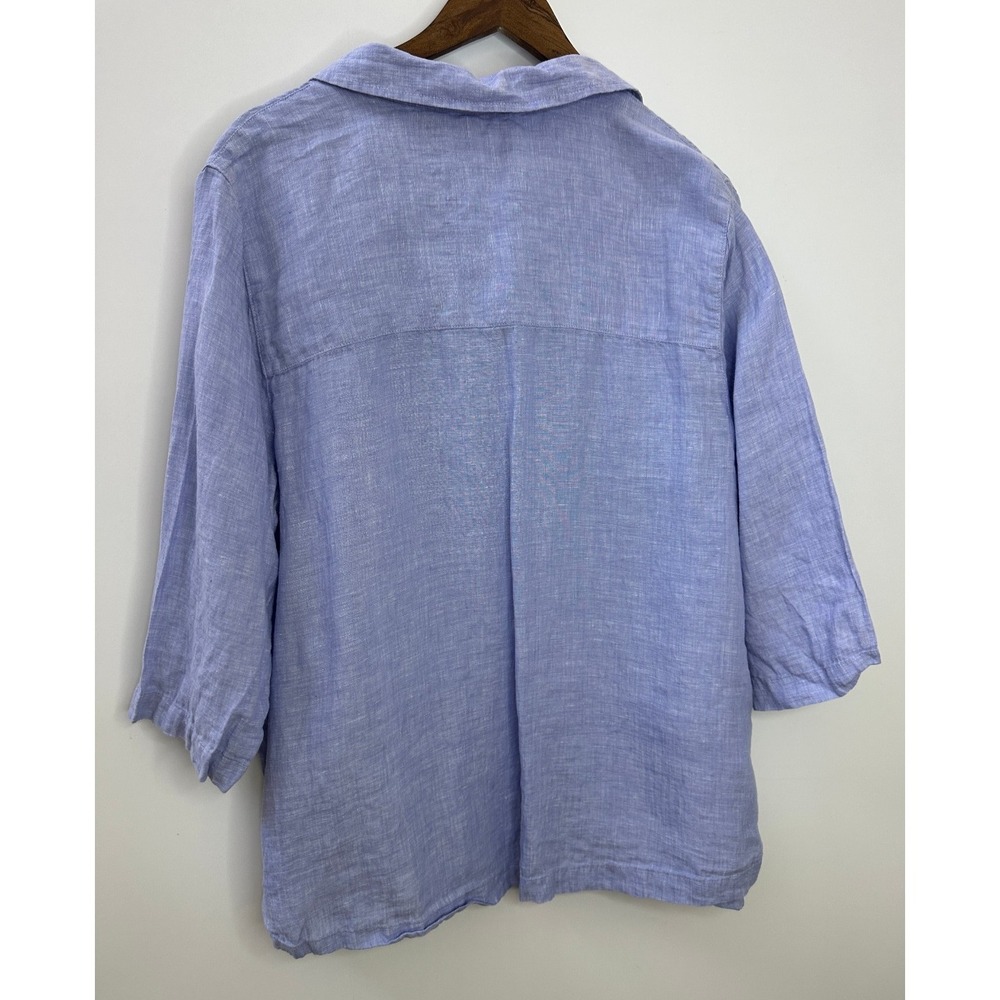 Tahari 100% Linen Pullover Short Sleeve Top Plus Size 1X Coastal Resort Vacay - Picture 5 of 6
